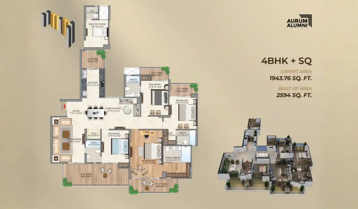 Aurum Alumni Bliss 4 BHK + Servant - 2594 Sq.Ft. Aurum Alumni Bliss 4 BHK + Servant - 2594 Sq.Ft.